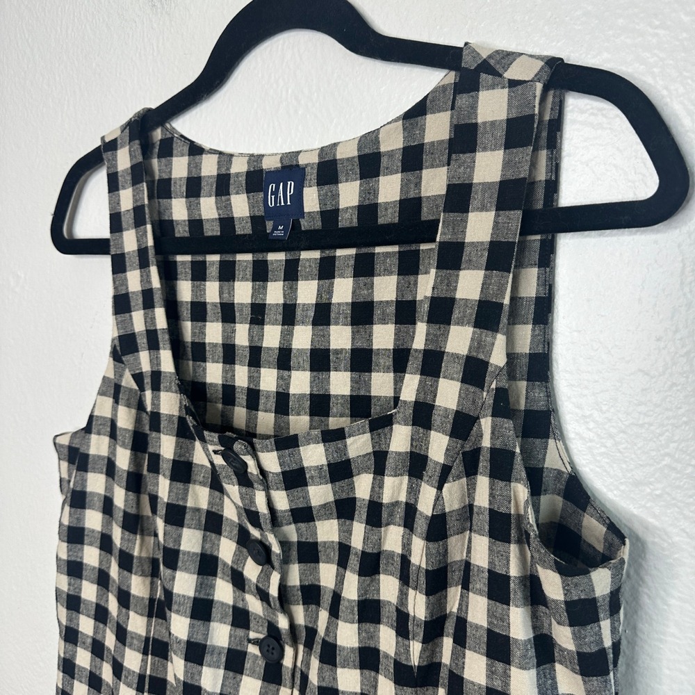 GAP Linen-Blend Button-Front Mini Dress Black Gingham Shift Size Medium - Picture 7 of 9
